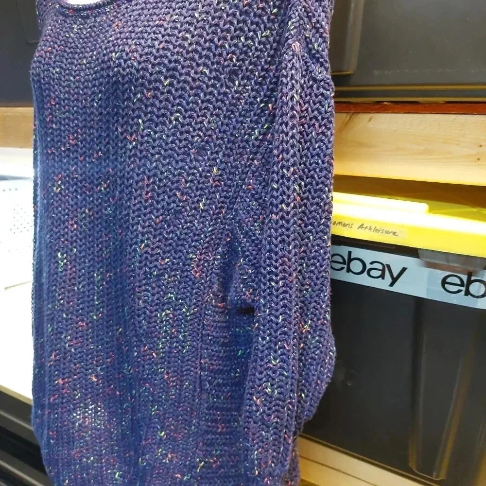 Free People Neon Lights Knit Sweater in Midnight Aura Combo Oversized Medium